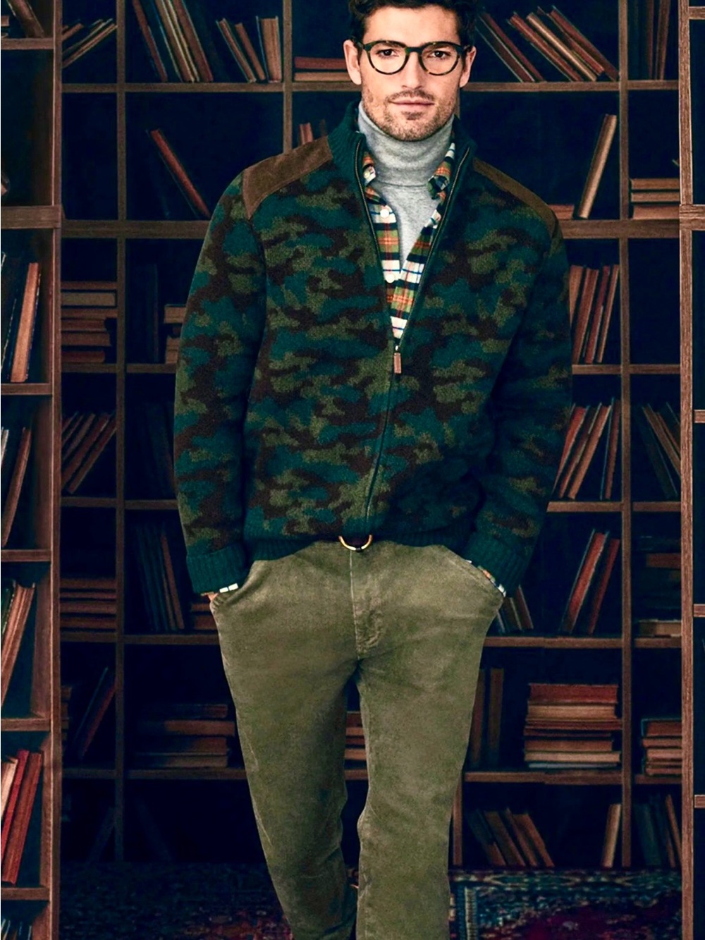 Brooks Brothers Green Camouflage Zip-Front Knit Jacket
